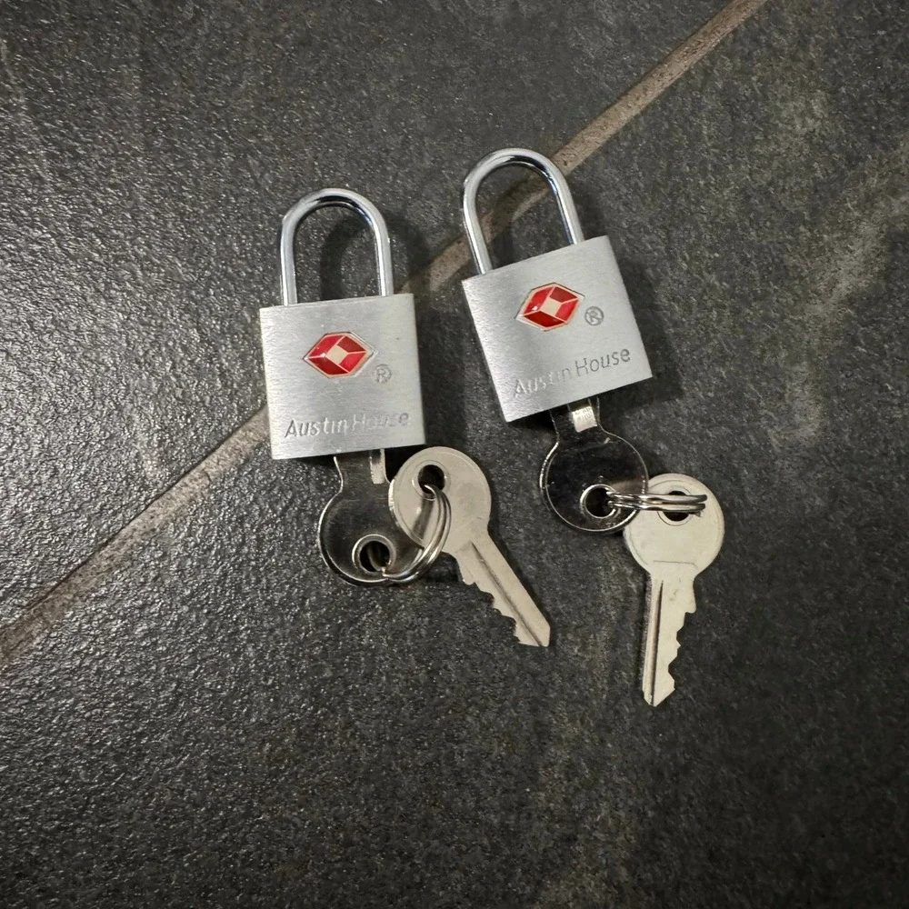 Austin House TSA Accepted Luggage Padlocks Set of 2 Silver Metal & Keys